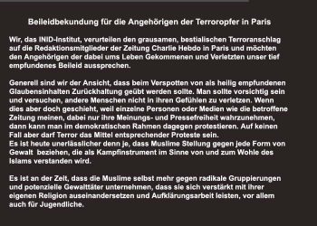 Beileidsbekundung für die Angehörigen der Terroropfer in Paris
